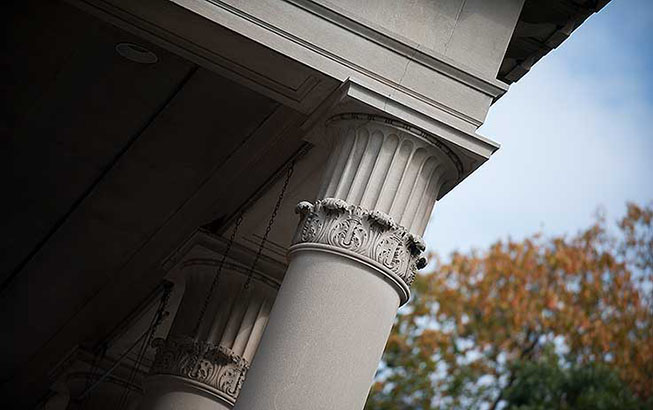 The top of a Greek column on Waller Hall