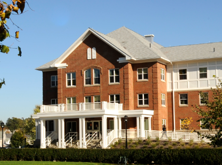 The front of Wallwork Hall, designed to resemble Sutton Hall, during the ribbon-cutting ceremony