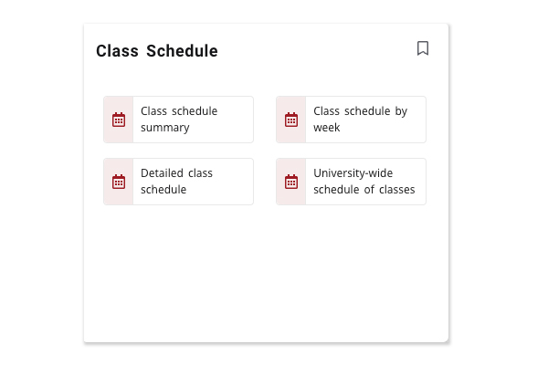 screenshot of the class schedule card