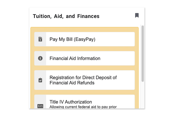 screenshot of the tuition aid card