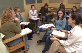 Students interact during English class