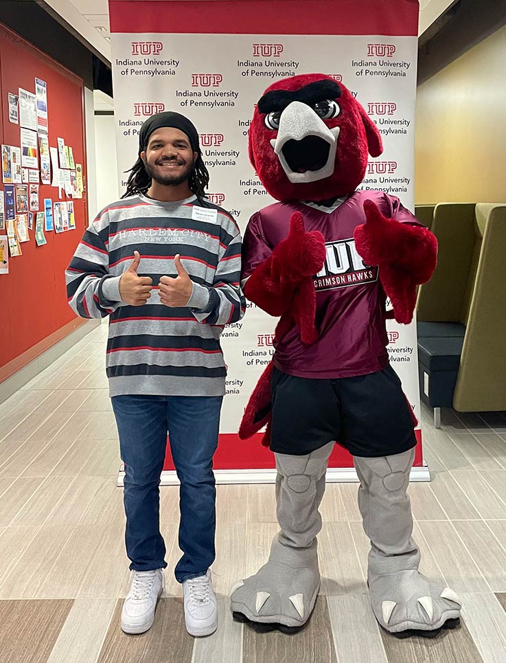 devon charles with Norm, the IUP mascot