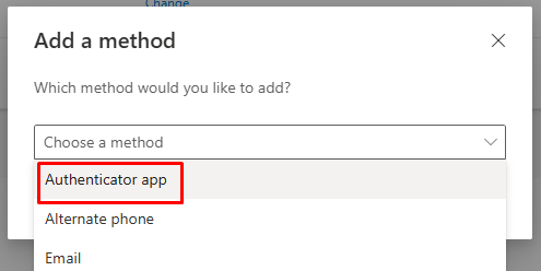 Click Add sign-in method and then Authenticator app