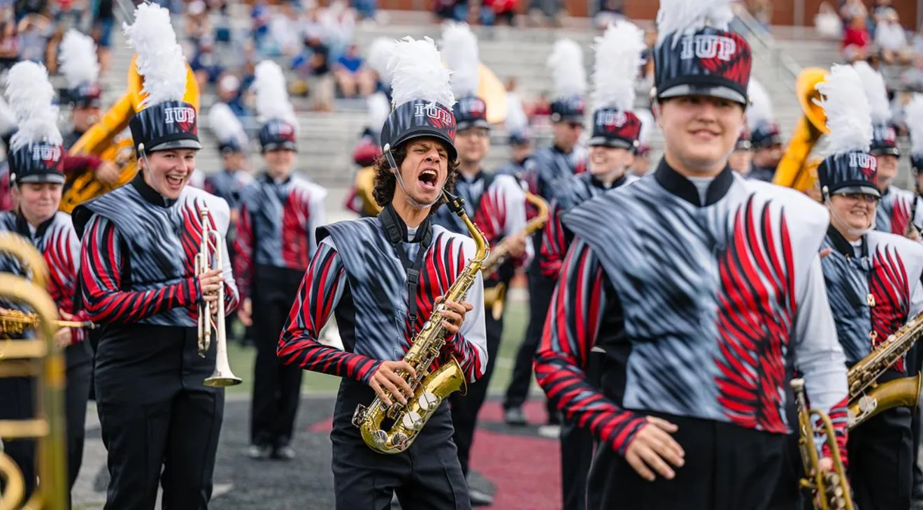 The IUP marching band performing