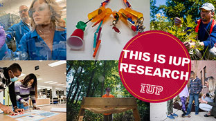 collage of students doing research with this is research iup text overlay