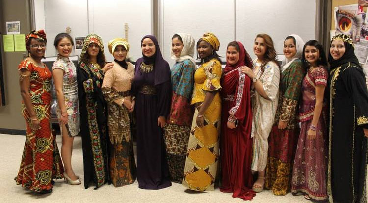 Students wearing cultural outfits during International Education Week