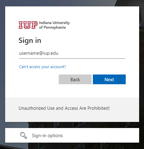 Enter your IUP email address on the sign in screen