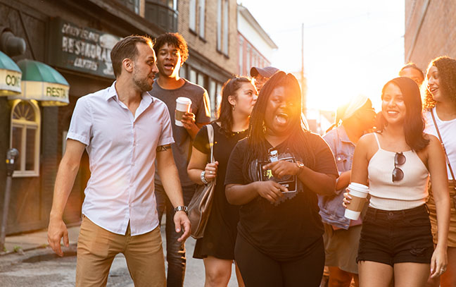 Students having fun in downtown Indiana, PA