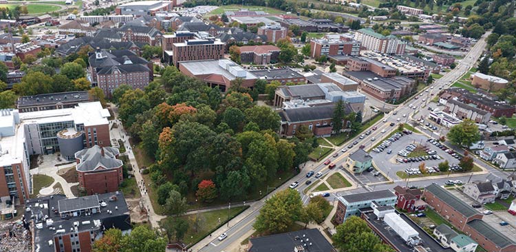 An aerial view of the IUP campus