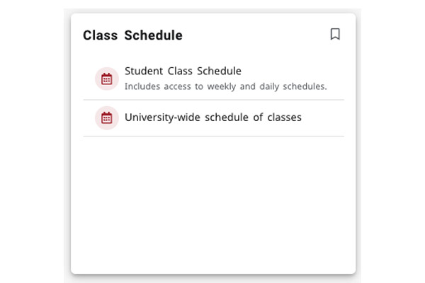 screenshot of the class schedule card
