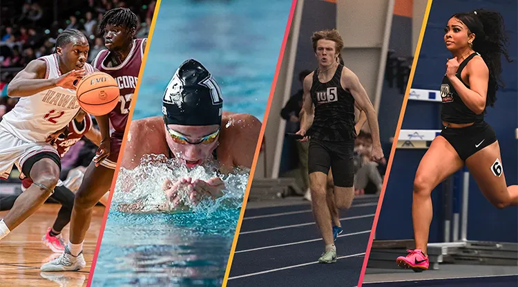 A collage of student athletes competing in various sports