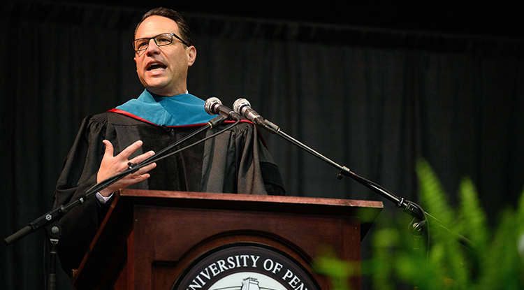 Governor Shapiro speaking at a commencement address