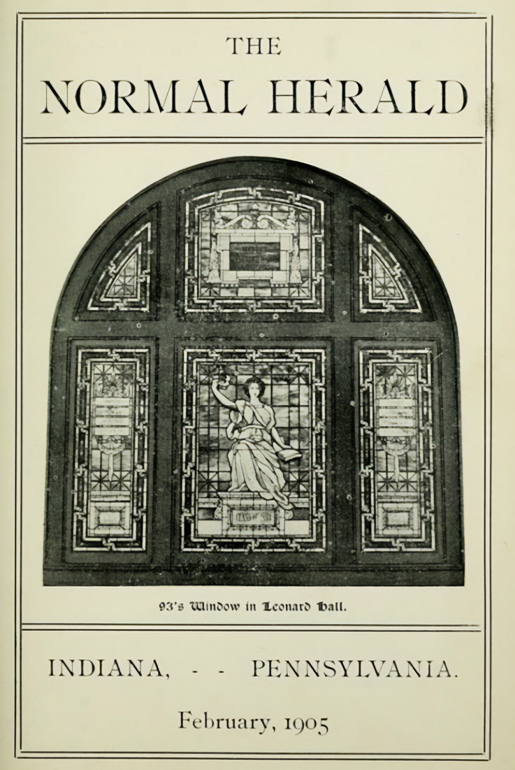 Cover of the “Normal Herald” bulletin from February 1905 with a photograph of a stained-glass window at the center