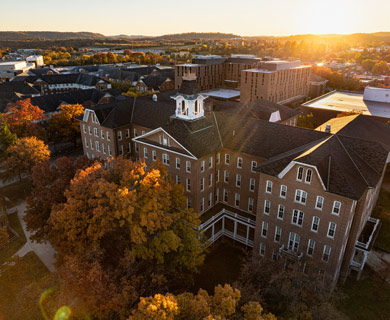 aerial view of sutton hall in the fall