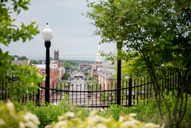 view of downtown indiana pa from a hill