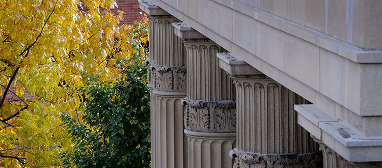 The pillars outside Fisher Auditorium at IUP