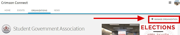 Click on "Manage Organization" Click on "Manage Organization"