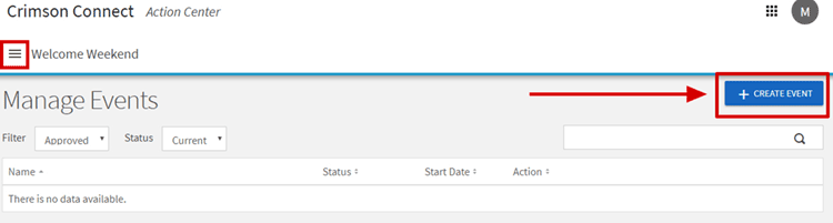 Click on the blue Create Event button in the top right corner. Click on the blue Create Event button in the top right corner.
