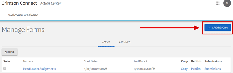 Click +Create Form in top right corner. Click +Create Form in top right corner.