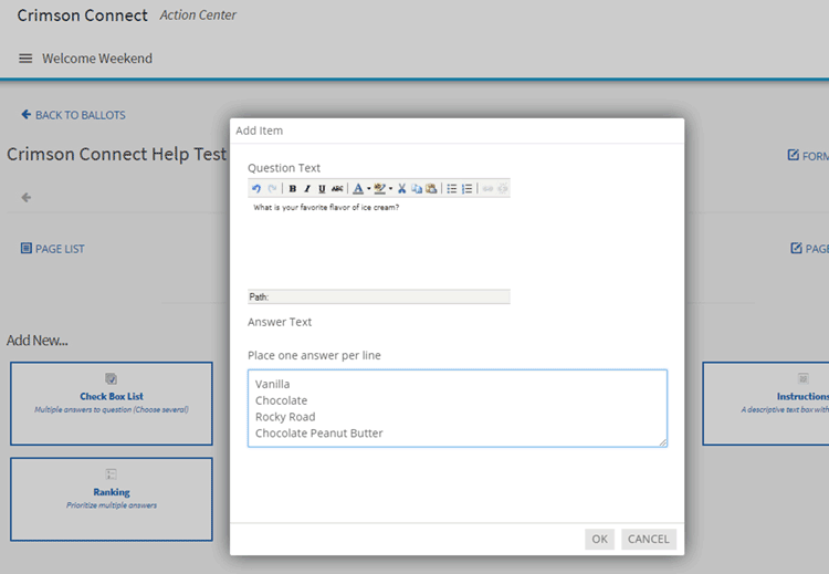 Form used to add ballot questions Form used to add ballot questions