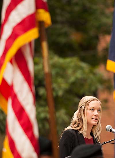 Student Erika Fenstermacher speaks at the  2015 September 11 Remembrance